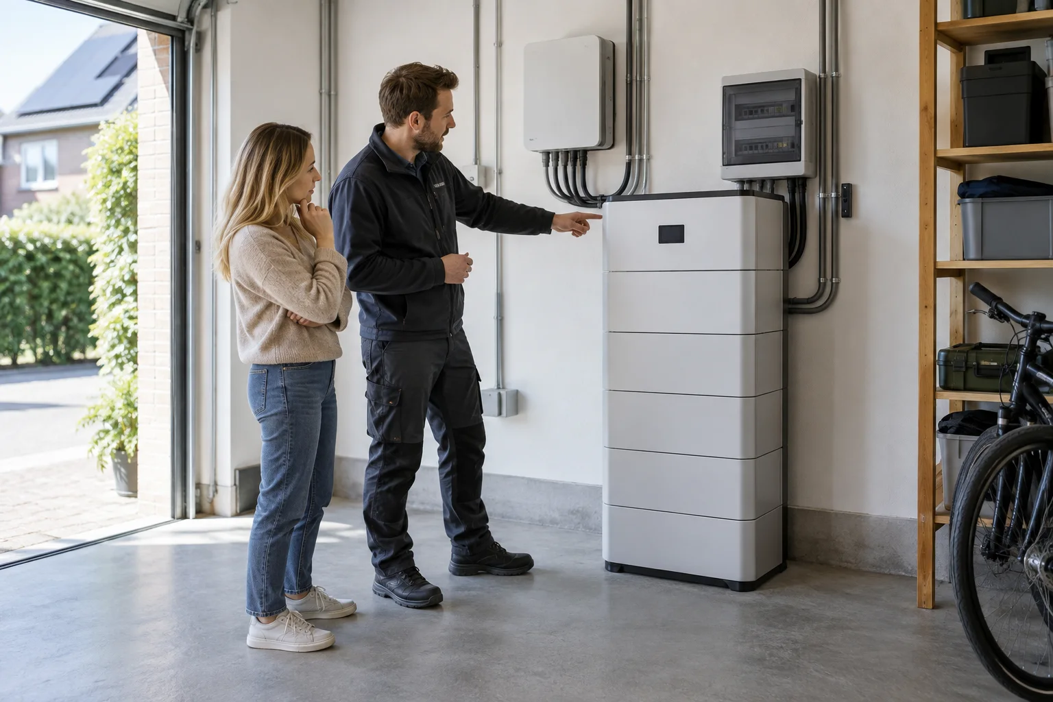Geïntegreerd modulair opslagsysteem wordt in een Nederlandse garage besproken