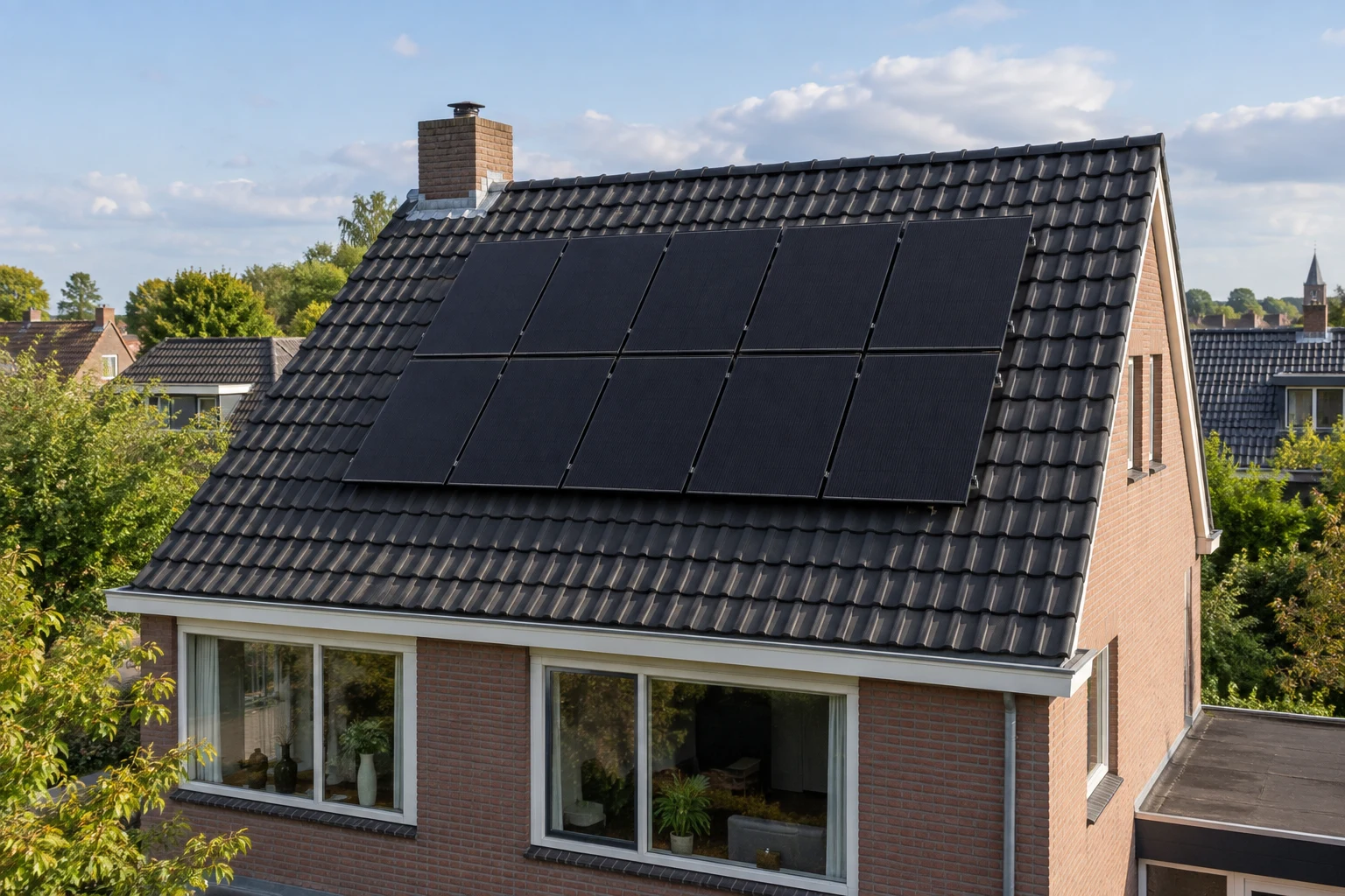 Nederlands schuin dak met precies 10 zonnepanelen