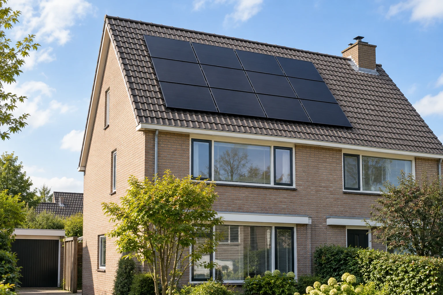 Nederlands schuin dak met precies 12 zonnepanelen