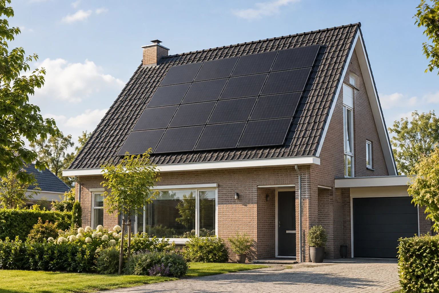 Nederlands schuin dak met precies 16 zonnepanelen