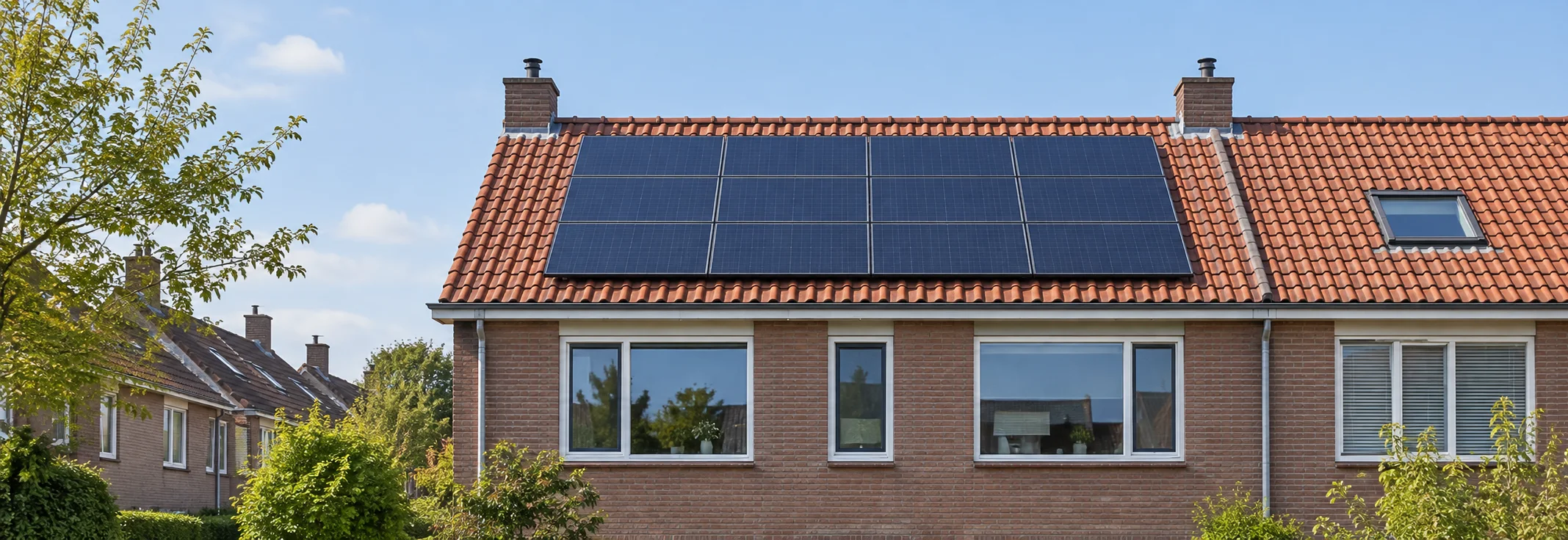Nederlands rijtjeshuis met zonnepanelen op het dak