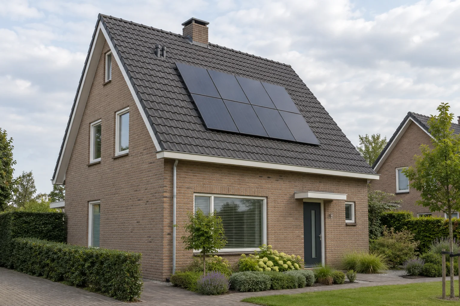 Volledig schuin dak met acht zonnepanelen en vrije dakruimte