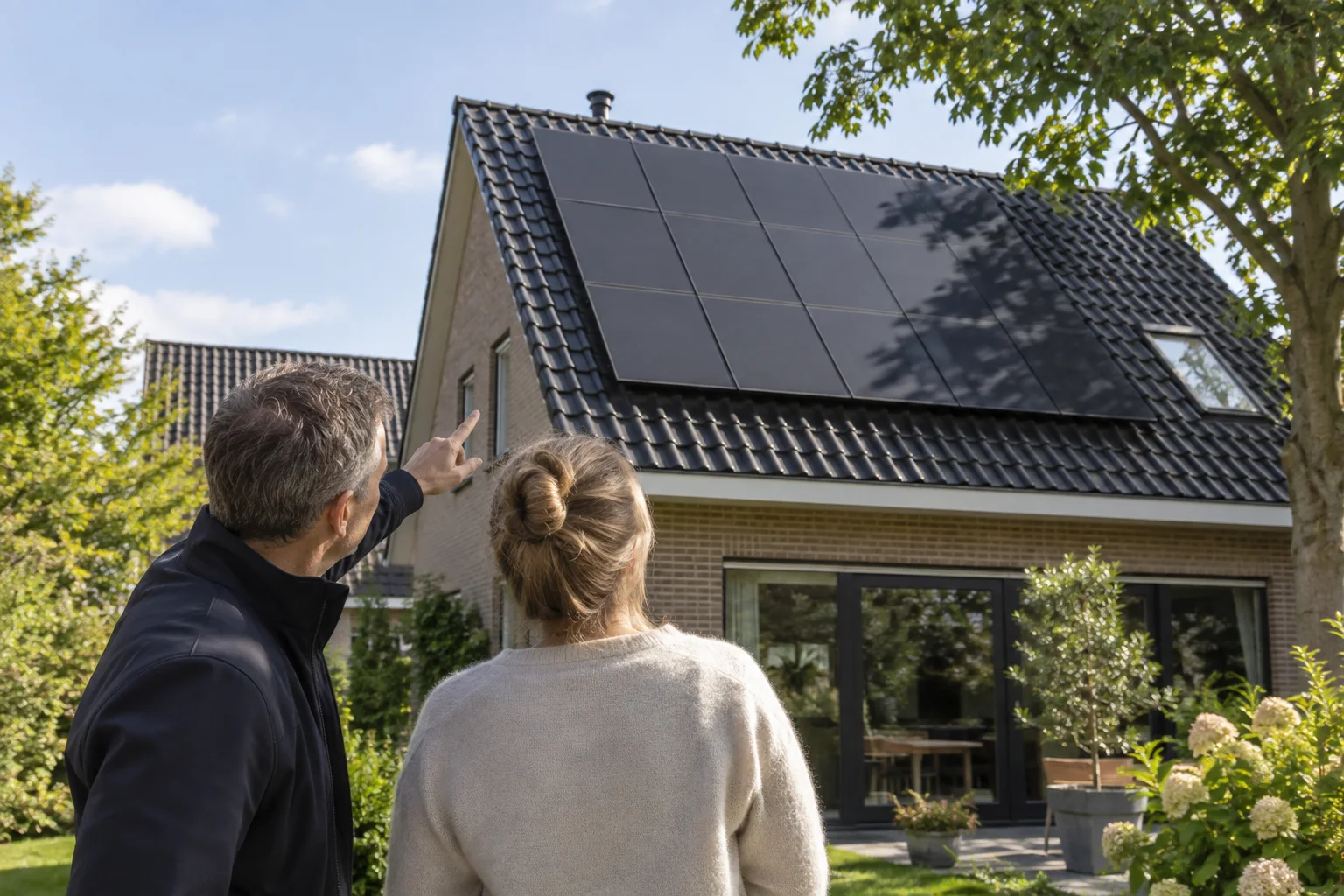 Boomschaduw valt over een deel van de zonnepanelen op een Nederlands dak